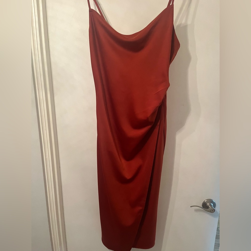 Lulu’s Orange Satin Hollywood Dress